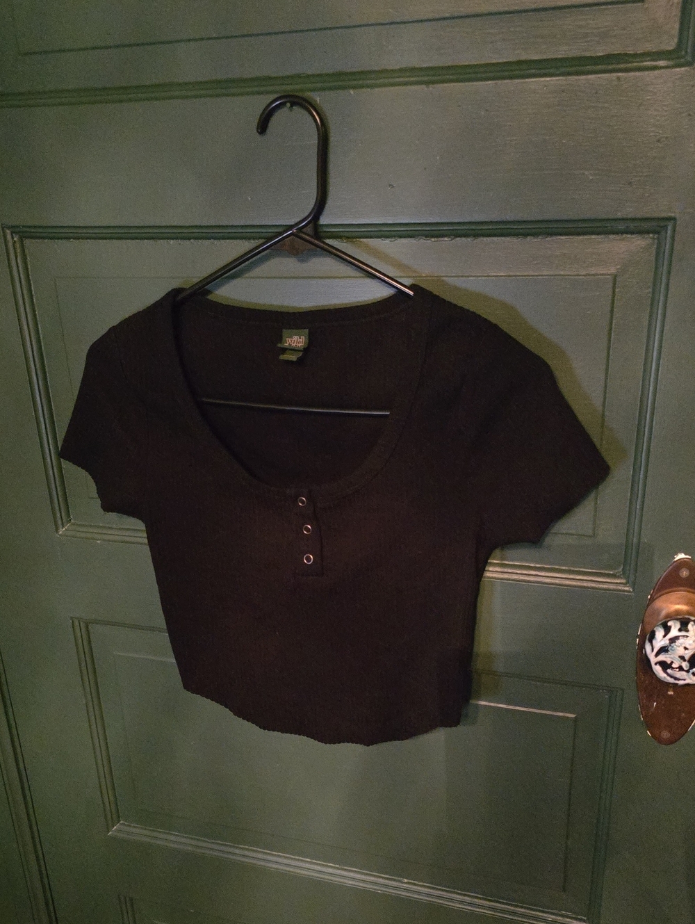 wild fable Black Ribbed Henley Crop Top